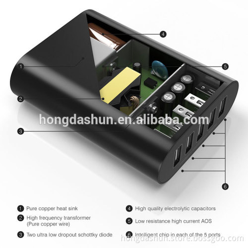 black family-sized usb charging station 5 port usb slot hub for mobile phone 5